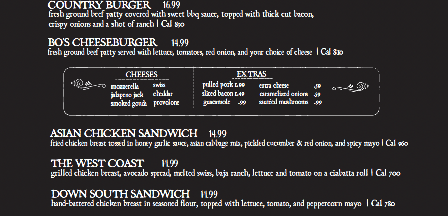 Ruby's Pizzeria & Grill Burgers and Sandwiches Menu